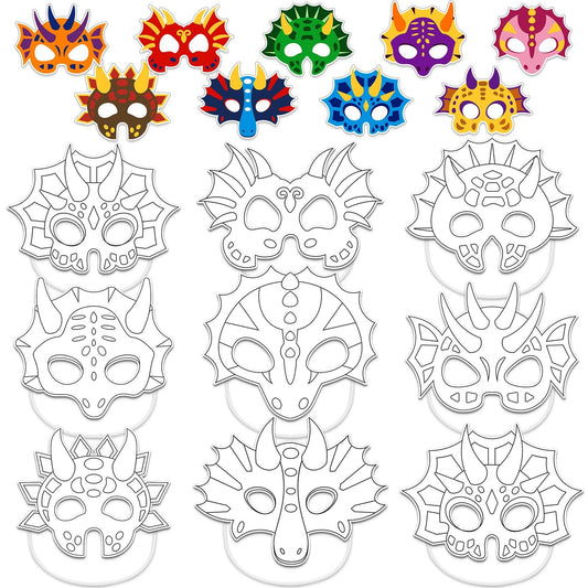 Lonfliness 36 Set Dinosaur Coloring Mask Dino Paper Arts Crafts Color Your Own Dinosaur Blank DIY Mask Masquerade Birthday Party Dress-Up Decorations Favor Activity Game Supplies