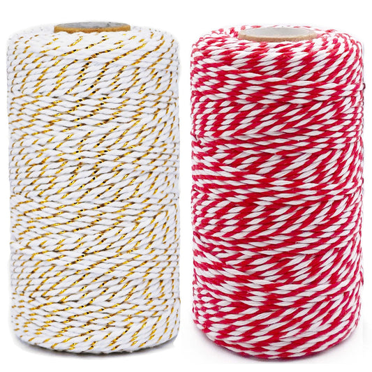 Christmas Twine for Gift Wrapping DIY & Crafts,2 Rolls,656 feet in Total,Gold White and Red White