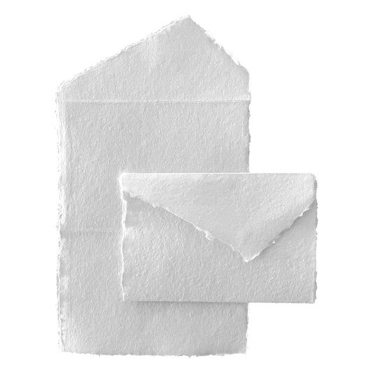 Wanderings Handmade White Deckle Edge All-in-One Card Envelopes - 4" x 6" - Package of 25 - for Announcements Wedding Invitations Greeting Cards Crafts - 150 GSM