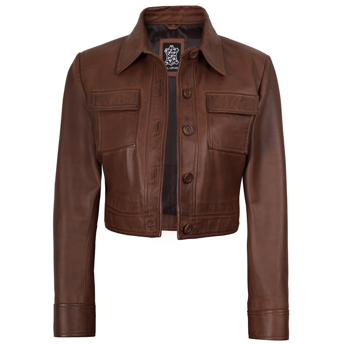 Decrum Women Leather Jacket - Leather Cropped Jacket Women | [1330814] Freddie Cognac Wax, L