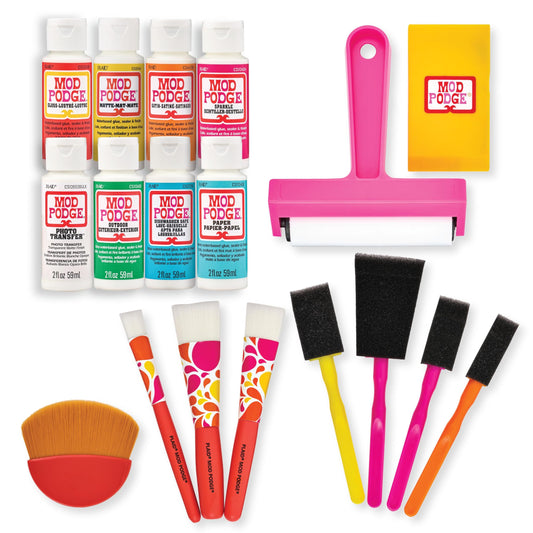 Mod Podge, Essential Decoupage Kit, Featuring 8 Formulas and 10 Tools, Perfect for DIY Arts and Crafts Projects