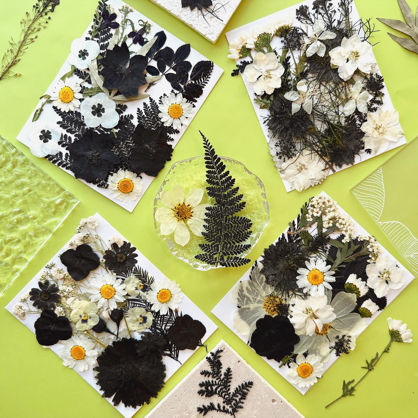 MIKIYA 90Pcs Black Pressed Dried Flowers for Resin Molds, Real Natural Bulk Dry Floral Leave for DIY Art Crafts, Epoxy Jewelry, Candle, Soap Making, Nails Decors Gifts