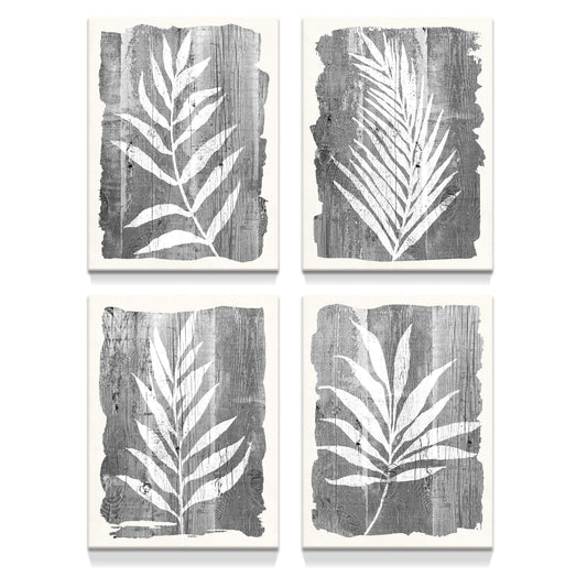artopia Black and White Botanical Pictures: Grey Leaf Canvas Wall Art, Minimalist Plant Painting for Bathroom, 16"x12" Decor