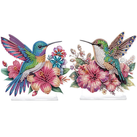 antor 2 Pcs Hummingbird Diamond Painting Desktop Ornaments Kit for Adults Beginner 5D DIY Diamond Art Tabletop Decorations Special Gem Mosaic Arts Crafts Home Bedroom Table Decor