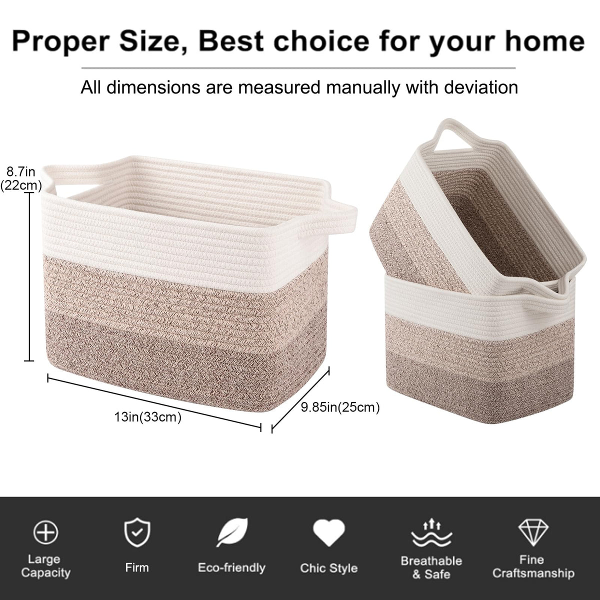 OIAHOMY Storage Basket, Woven Baskets for Storage, Cotton Rope Basket for toys,Towel Baskets for Bathroom - Pack of 3, Gradient Yellow