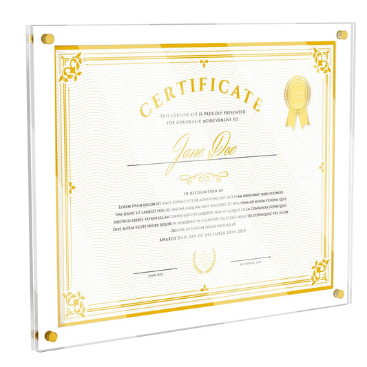 2 Pack 11X14 Acrylic Picture Frame for Wall, Clear Diploma Frames, No Drill Floating Frameless Photo Frame for Diploma Certificate Degree Document & Artworks Display, Graduation Gift for Students (2 Pack, Straight edge)
