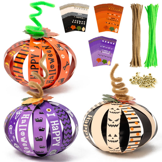 BeYumi Halloween Paper Pumpkin Craft - 36Pcs Paper Strip Pumpkin Craft Kit Kids DIY Fall Happy Halloween Holiday Thankful Kit Autumn Spooky Religious Decor Home School Classroom Party Fun Activities