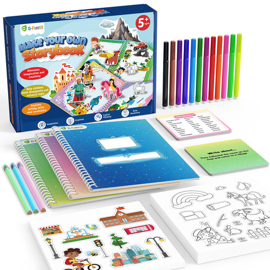 D-FantiX My Storybook Art Kit, Creative Writing & Drawing Activity Set for Boys & Girls, Hardcover Comic Book Making Kit with Stickers, DIY Arts and Crafts Supplies Gifts for Kids Ages 5, 6, 7, 8-12