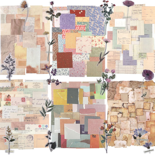 GNILLKO 445 PCS Vintage Scrapbook Paper Journaling Scrapbooking Supplies Kit Aesthetic Decorative Craft Paper with 40 Sheet Flowers Stickers for Planner, Bullet Journaling, Junk Journal, Retro Crafts