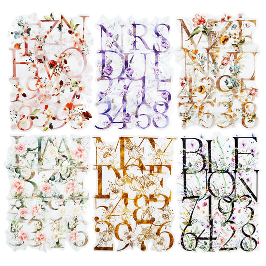 Miyouluna 216PCS Floral Alphabet & Number Stickers Set, Waterproof Letter PET Stickers for Scrapbooking, Journaling, DIY Crafts, Card Making