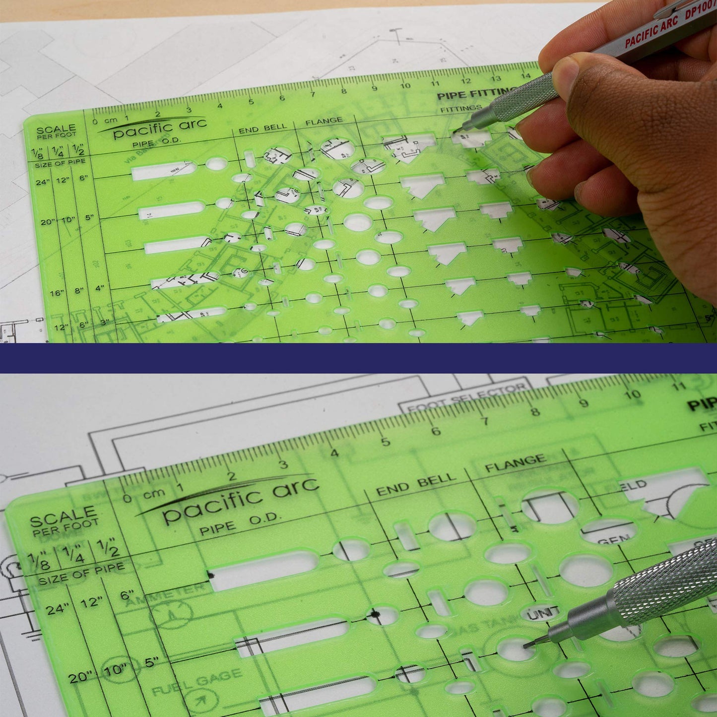 Pacific Arc Pipe Fitting Template Guide, with Pipe O.D., End Bell, Flange, and Fittings