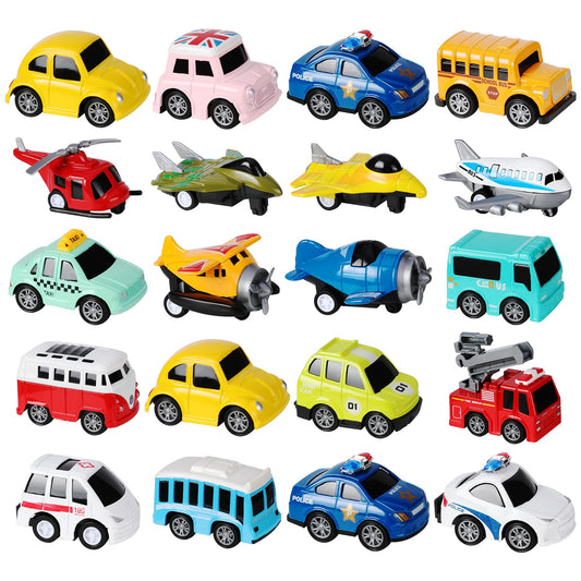 18 Pack Assorted Pull Back Cars and Airplanes Toy Set, Mini Die-cast Metal Friction Powered Vehicles Toy for Kids Boys Girls
