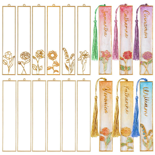 LET'S RESIN 12pcs Bookmark Bezels for Resin with Tassels, UV Resin Molds for DIY Bookmarks, Metal Bookmark Bezels Bulk for Craft Supplies & Wind Chime Accessories (Tape Not Included)