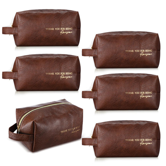 Clysee 6 Pcs Father's Day Leather Appreciation Toiletry Bags Gifts Travel Shaving Cosmetics Bags for Dad Men Gifts(Brown)