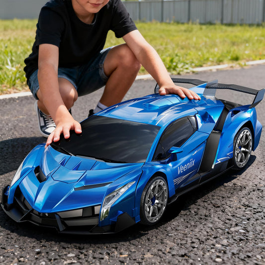 Veeniix V991 Transform Remote Control Car, 1:10 Big Size, 2 Rechargeable Batteries for 70Min, 2.4GHz Gesture Sensing, One-Key Deformation, Robot Toys Gifts for Boys and Girls (Blue)