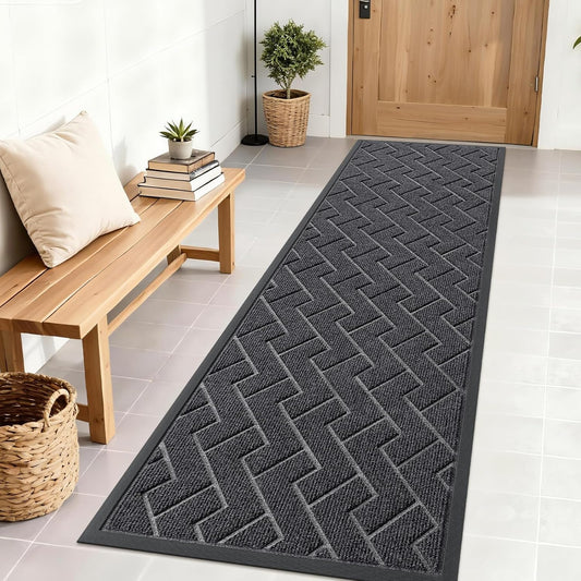 OLANLY Indoor Outdoor Front Door Mat - Waterproof All-Season Herringbone Design, Easy Clean | Grey 71x23