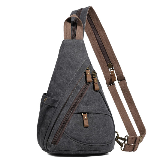 KL928 Canvas Sling Bag - Small Crossbody Backpack Shoulder Casual Daypack Rucksack for Men Women(Large Version,Black)