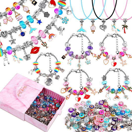 Mckanti 150 Pieces Mixed-Style Jewelry Making Kit, DIY Charm Bracelet & Necklace Craft Set with Beads, Pendants and Chains for Creative Handmade Accessories
