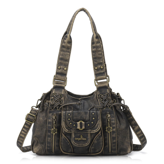 Angel Kiss Small hobo Bags for Women Retro Washed Leather Shoulder Handbag Roomy Top Handles Purses With Removable Strap