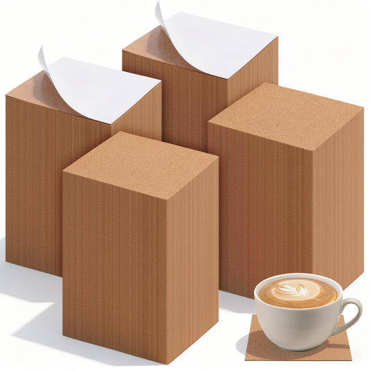 Kifmurase 200PCS Self-Adhesive Cork Sheets, 4 x 4 Inch Brown Squares Cork Coasters for DIY Crafts Laser Engraving Home Wall Decoration, Non-Slip Bulk Tabletop Drinks Coasters