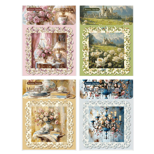 Doukado 80 Sheets Rococo Garden Scrapbook Paper Kit, 4 Themes Vintage Floral Specialty Art Paper, 3.94x3.94 Aesthetic Decorative Ephemera for Junk Journaling, Non-Adhesive Cottagecore Craft Supplies