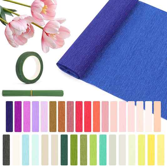 Eikovia 35 Roll Crepe Paper Kit, 1 Roll Floral Tape & 100 Stems for Wedding, Birthday, Crafting, Flower Making, DIY Party Decor