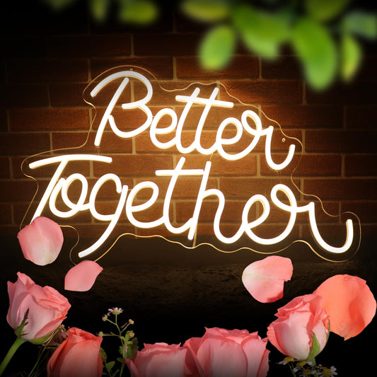 Better Together Neon Sign for Party Backdrop Wall Decor Better Together LED Light Up Letters for Party Decorations Neon Lights Teen Bedroom Reunion Decoration Gifts Photo Prop USB (cool white)