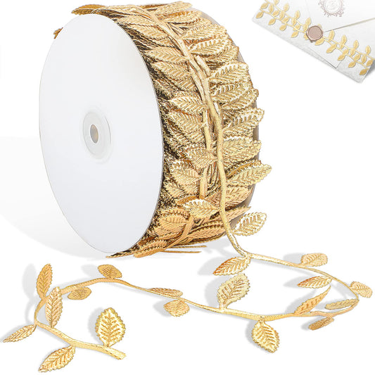 Naidiler Gold Leaf Ribbon, 40 Yards Artificial Gold Leaf Trim for DIY Crafts, Wrapping, Wedding Cake Baby Shower Party Wreath Garland Hair & Clothes Home Décor