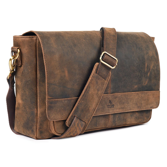 Genuine Leather Handmade Laptop Messenger Bag-16 Inch Satchel - Brown Shoulder Bag for Men & Women, Crossbody Work Bag for Travel, Office, and Daily Use