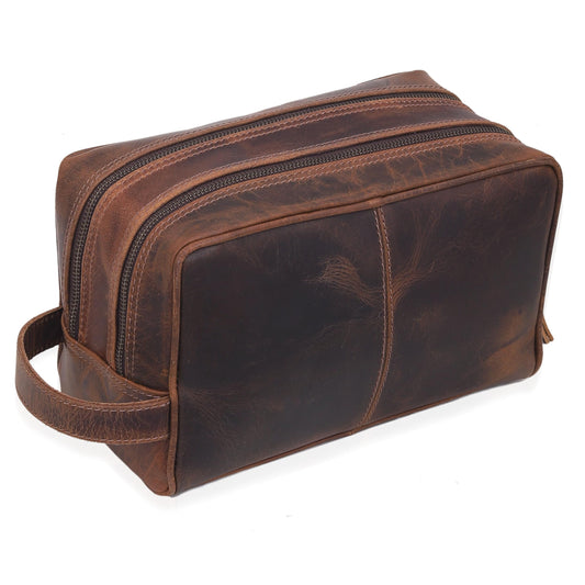 VC VINTAGE COUTURE Genuine Leather Toiletry Bag for Men Extra Large Leather Men's Toiletry Bag for Traveling Real Leather Dopp Kit for Men Shaving Bag for Travel (Men's Toiletry Bag 2, BROWN)