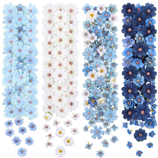 Geosar 120 Pcs Artificial Flowers Bulk Mini Silk Flower for Crafts Fake Small Flowers Heads Floral Arrangement Decor for Spring DIY Wreath Wedding Bouquet Decoration(Blue,Fresh Style)