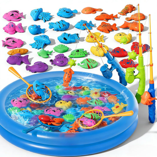 BLmukce Magnetic Fishing Game Toys with Inflatable Pool for Toddlers 1-3 3-5, Kids Bathtub Pool Water Table Toys, Birthday for 2 3 4 5 6 Year Old Boys Girls