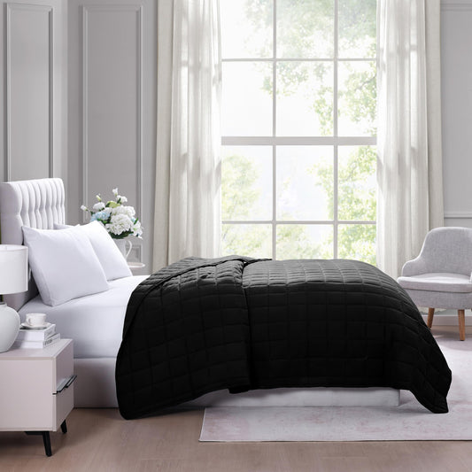Casa Platino Blanket Full Size - Pre-Washed Quilted - Soft & Lightweight - All Season Blankets - Premium Microfiber Down Alternative Blankets - Black