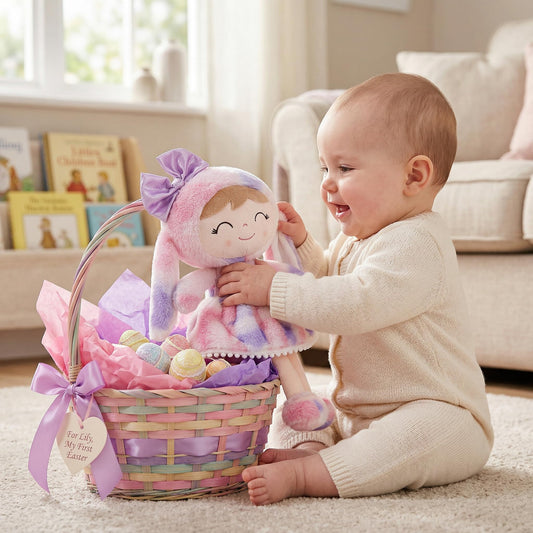 Gloveleya Easter Bunny Gift Baby Girl Gift Plush Bunny Dolls First Baby Doll Toddlers Rabbit Toy Bunny Gifts for Girl Tie-Dye Purple 12 Inches