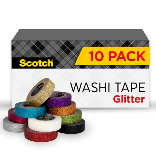 Scotch Glitter Washi Tape, 10 Rolls, Great for Holiday DIY and Wrapping, School Supplies, Craft Supplies, and Teacher Appreciation Gifts