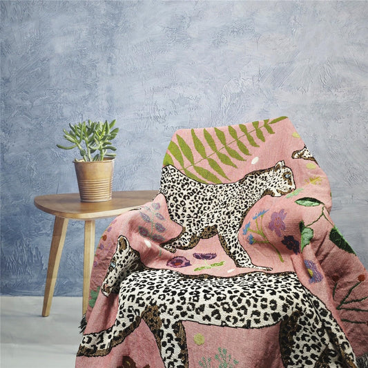 JQZ Bohemian Throw Blanket, Woven Cotton with Fringe, for Sofa, Bed, Picnic, Outdoor Camping (Snow Leopard)