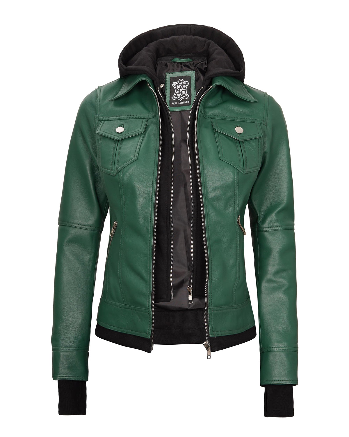Decrum Leather Motorcycle Jacket Women - Women Leather Jacket | [1323865] Trle Grn, XL