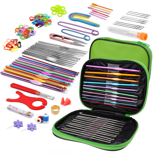 IMZAY 110 Pcs Crochet Hooks Set, Crochet Needles, 0.6mm-6.5mm Ergonomic Crochet Hooks Kit with Storage Case, Crochet Needles Set, Knitting Needles Stitch Marker Craft Art Tools for Beginners, Green