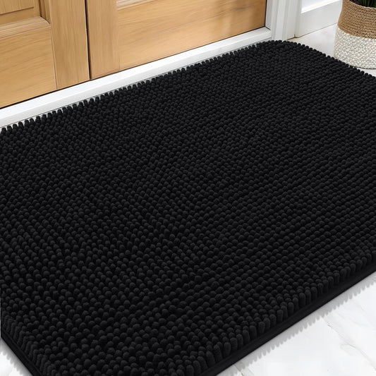 OLANLY Dog Door Mat - Absorbent Non-Slip Washable Chenille Mat for Muddy Paws | 32x20 Inches, Black