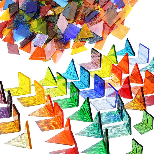 Lanyani Extra Large Size Transparent Textured Stained Glass Mosaic Tiles for DIY Craft, Colorful Bright Cathedral Glass Tile for Mosaic, 4-Shapes Mixed Mosaic Pieces Bulk Arts,1.3 Pound/200 Pieces