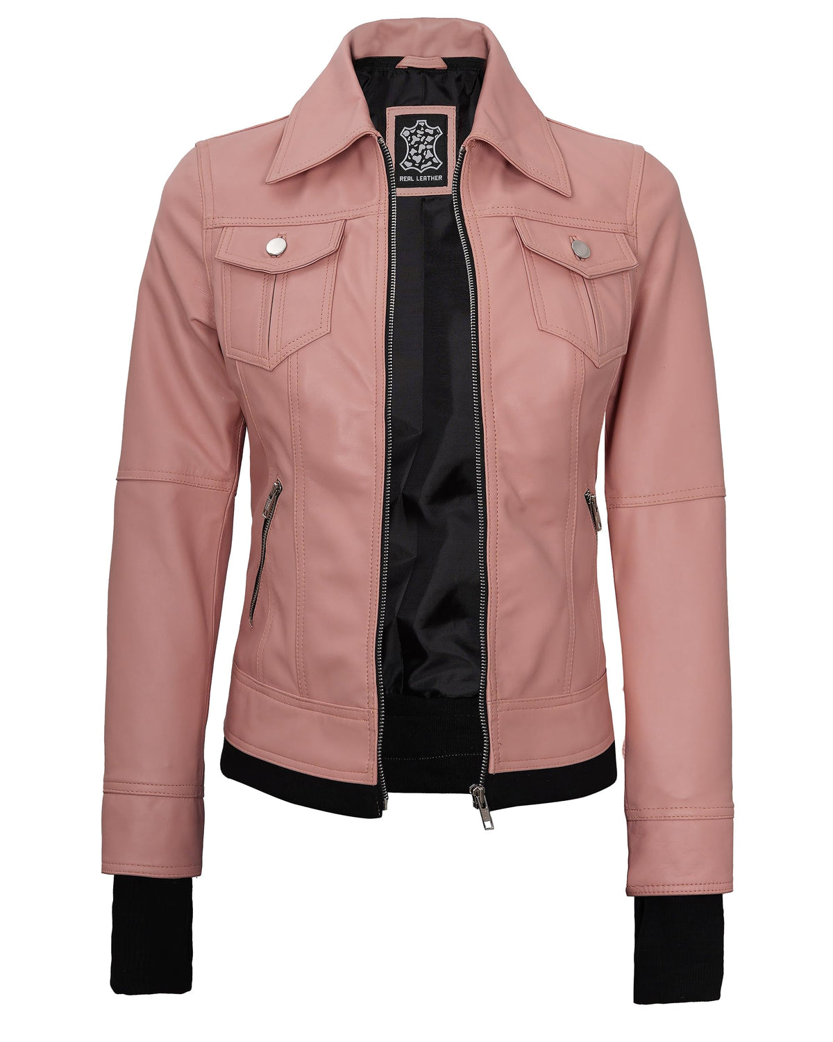 Blingsoul Real Leather Jacket Women- Black Leather Jacket for Women | [1323873] Betty Hooded Pink, M