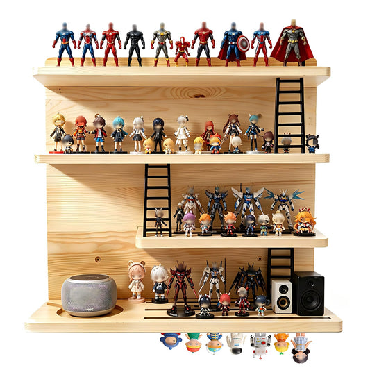 Xanthurys Magnetic Tonies Shelf for Wall, 4-Tier Pinewood Floating Storage, Holds 50+ Characters with Dedicated Tonebox Charging Spot, Figures Organizer for Kids Room – Black