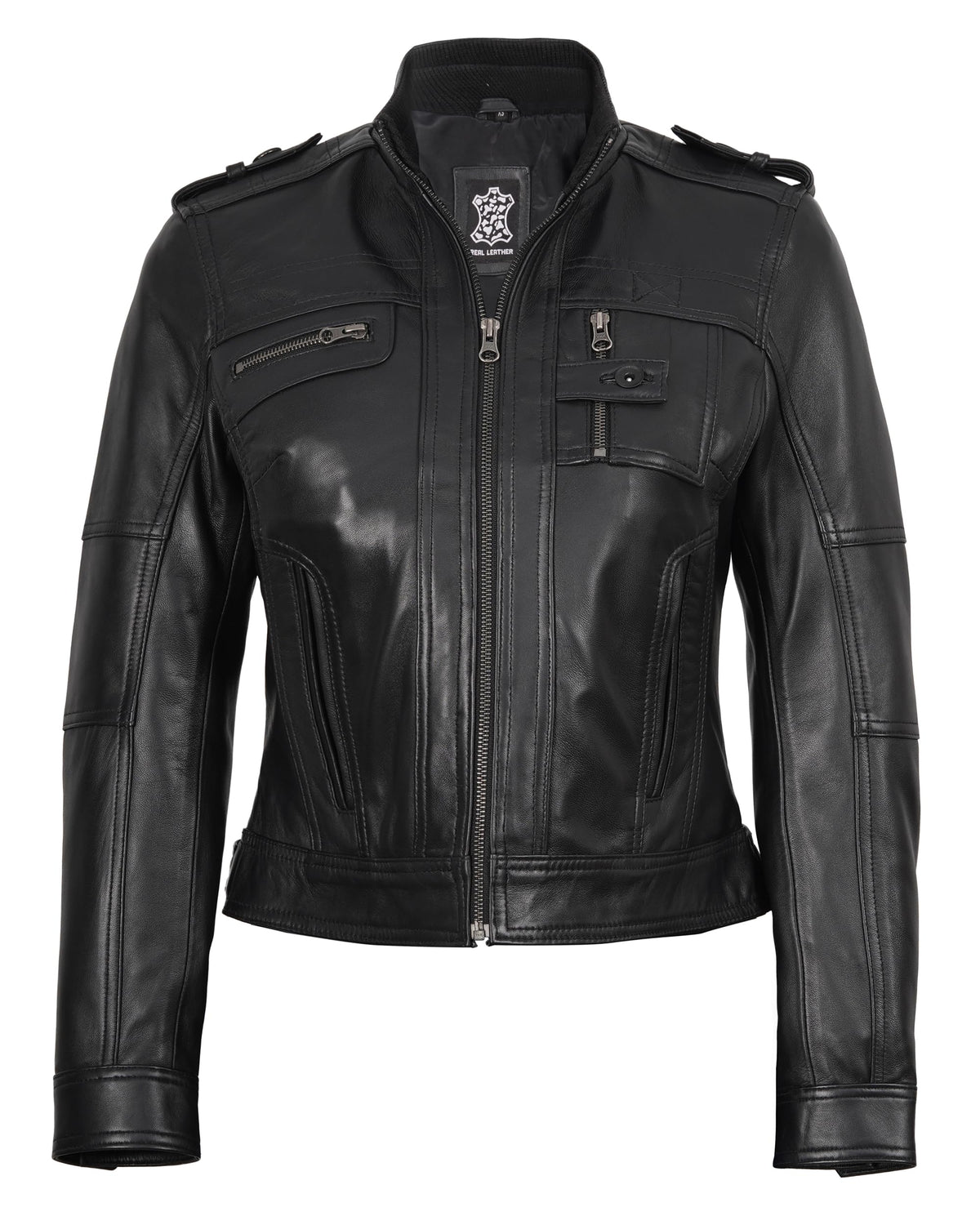 Decrum Café Racer Leather Jacket Women | [1314245] Tavres Black, XL