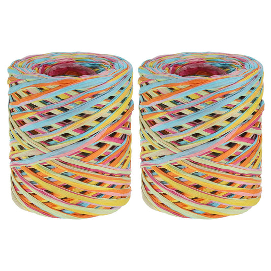 PATIKIL 219 Yards Raffia Ribbon, 2 Rolls Raffia Paper Craft Ribbon Paper Twine Wrapping Ribbon for Gift Packaging and Decoration, Light Blue/Green