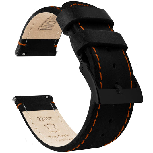BARTON WATCH BANDS 18mm Black/Orange Stitching Quick Release Leather Black Buckle Watch Band Strap