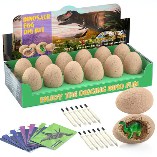 BIGEAR Easter Dinosaur Eggs Excavation Dig Kit - Dinosaur Toys for Kids - Break Open 12 Dinosaur Eggs and Discover 12 Cute Dinosaurs - Archaeology Preschool Science STEM Crafts Birthday Gifts for Boys