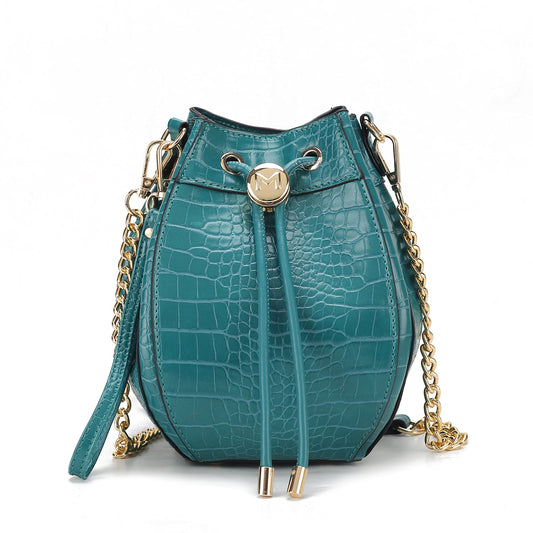 MKF Collection Women's Shoulder Bag, Croco Vegan Leather Crossbody Bag Drawstring Handbag Purse by Mia K