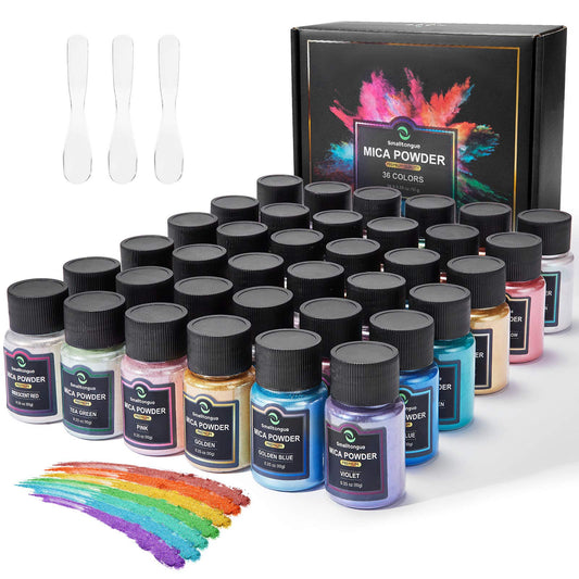Smalltongue Mica Powder for Epoxy Resin, 36 Colors, 0.35 oz(10g) Bottles Mica Glitter, Pigment for Lip Gloss, Soap Making, Bath Bomb, Art Crafts, Resin Dye, Nails