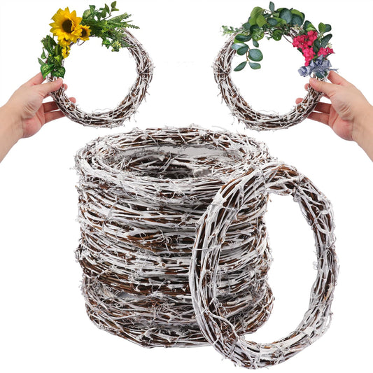 KUKLIPJIM 10 Pcs 8 inch Natural Grapevine Wreath Set, Hand-Woven Vine Branch Wreaths for DIY Crafts, Christmas Decorations, Home & Event Styling(White)