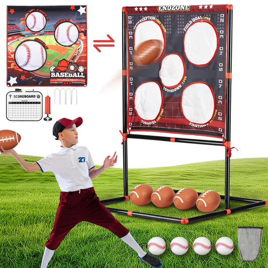 VROGTIK 2-in-1 Football & Baseball Toss Game for Kids Ages 3-8 - Outdoor Garden Toy for Backyard, Beach & Camping, Family Party Fun Sports Toy